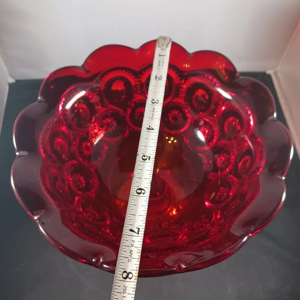 LE Smith Moon & Stars Red Orange Glass Pedestal Footed Compote Candy Dish Bowl
